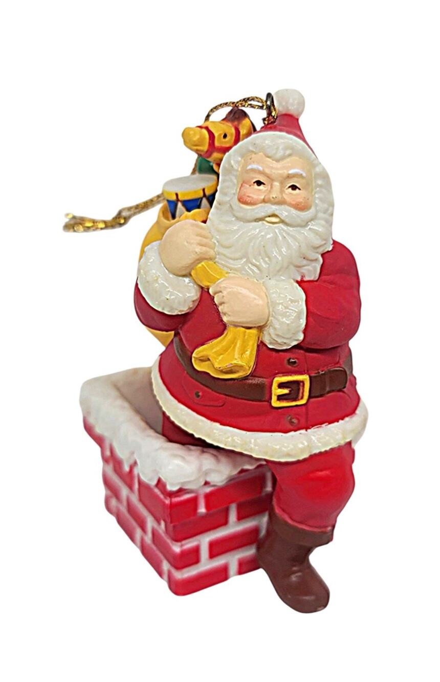 Vintage Santa Bag Of Toys Christmas Ornament Fraser Collection Chimney 3.5" CL44
